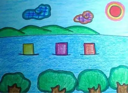 蓝色大海,图片,儿童画教程-学笔画