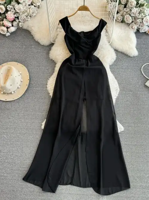 晚礼服女韩版新款宴会高贵优雅一字肩生日派对聚会收腰a字连衣裙