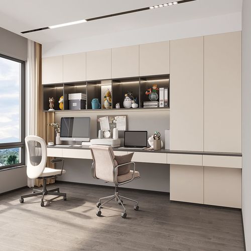 简约现代双人书桌书架一体靠墙家用书房电脑桌卧室书柜置物架定制