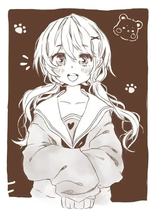 黑白漫画风仓鼠女孩临摹手绘