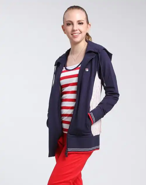 运动品牌斐乐 女款经典蓝针织运动上衣5042221-3_唯品会