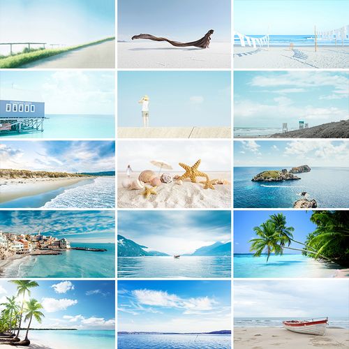 夏日沙滩海边图片夏天唯美小清新风景配图蓝色大海设计素材