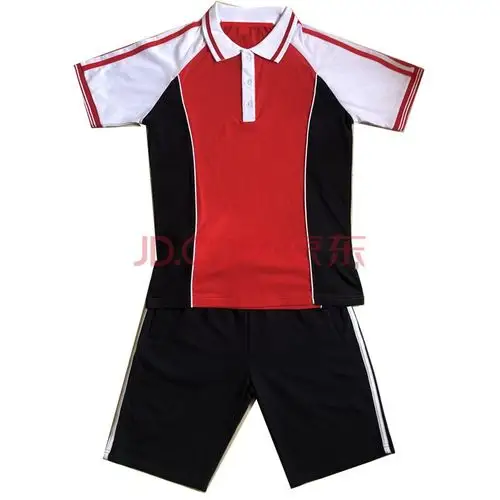 定制阳春市中学生校服长短裤长短袖阳春初中高中统一校服衣服 红色男