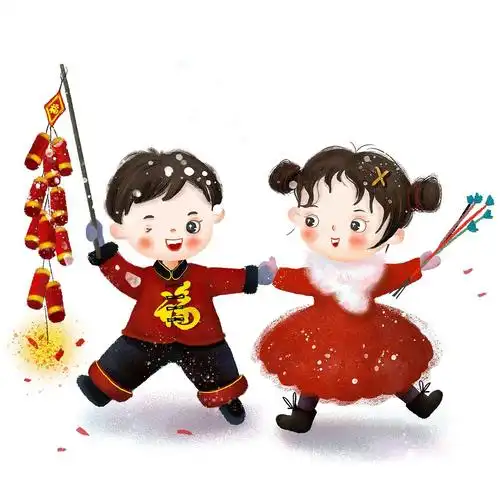 春节福娃放鞭炮