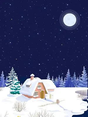 深蓝色星星雪地插画圣诞节平安夜背景素材