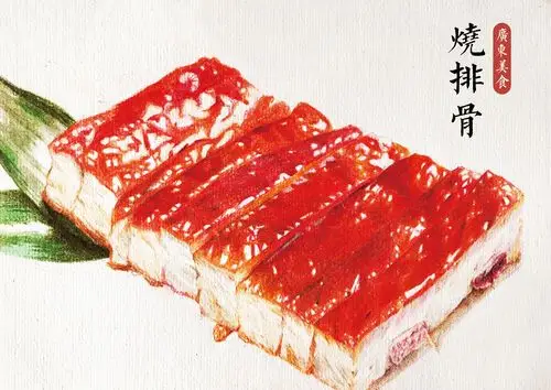 广东美食手绘彩铅插画