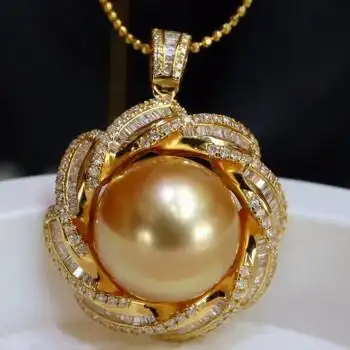 pearlboat 菲律金珍珠吊坠 海水珍珠项链18k金镶钻石轻奢锁骨链送女友