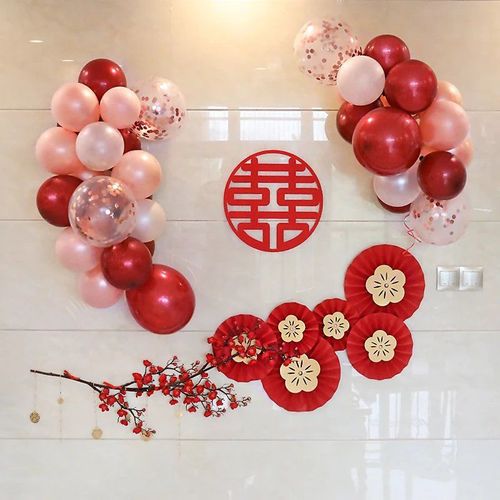 婚房布置套装香奈红气球男女方卧室客厅创意结婚婚庆简单大气装饰
