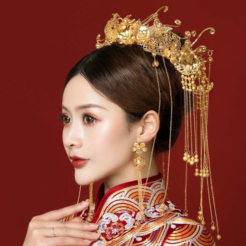 新服结婚中式婚礼大气流苏古装凤冠步摇皇冠发饰女 新款新娘中式古装