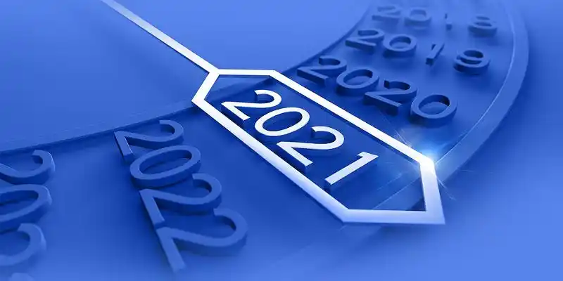 2021数字场景蓝色简约表盘指针牛年2021新年展板背景