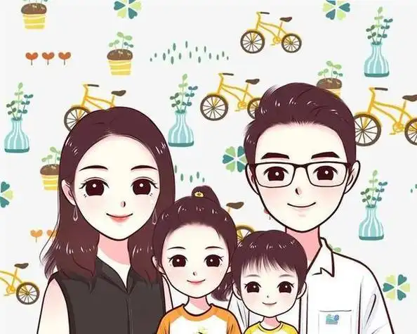一家四口的仪式感卡通手绘头像记录温情时刻