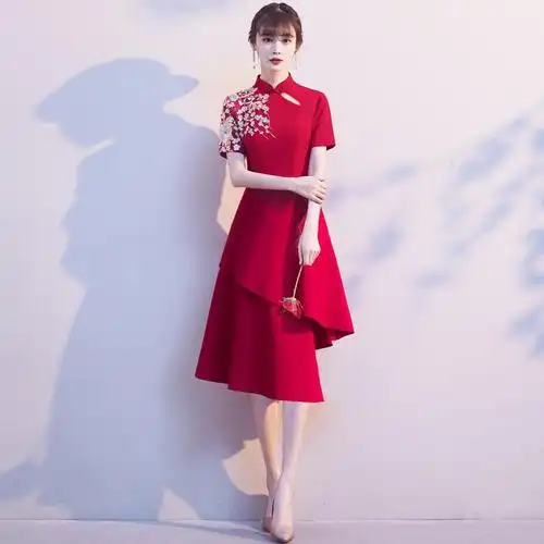 敬酒服新娘回门酒红色结婚连衣裙孕妇遮肚订婚礼服女旗袍平时可穿