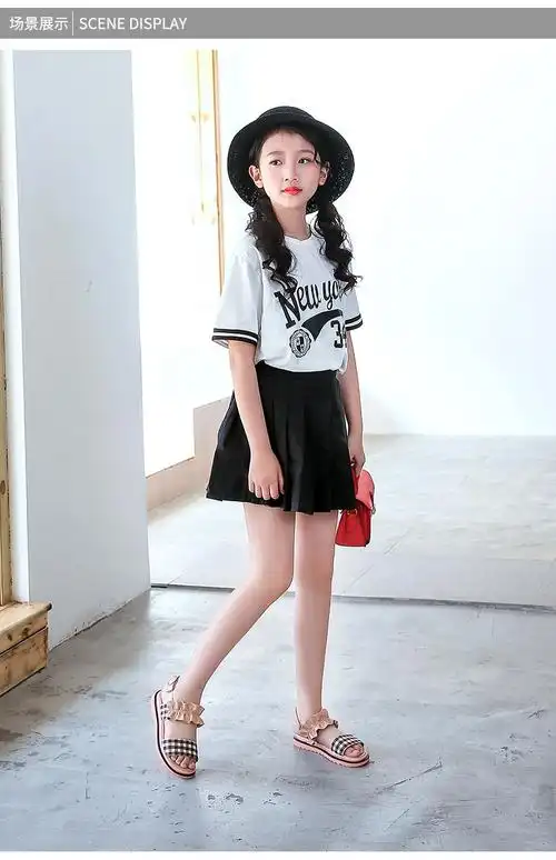 一鞋两穿儿童凉鞋小学生时尚女孩中大童凉鞋黑白色27码鞋内长175cm