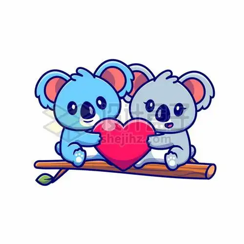 可爱的卡通考拉和红心情侣情人节7918205png图片免抠素材