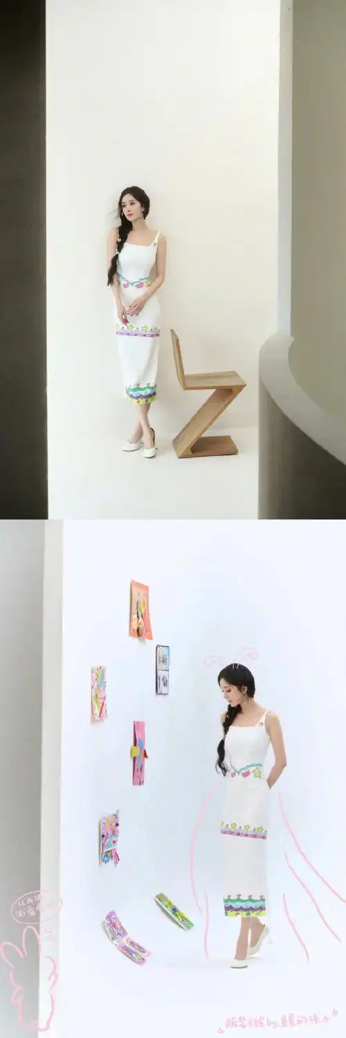 杨幂穿孤独症儿童手绘白裙##杨幂穿的裙子是孤独症儿童画的