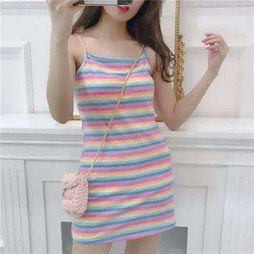 冰丝吊带连衣裙女夏2021韩版新款时尚收腰吊带裙修身显瘦短裙女装