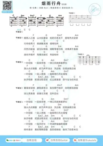 烟雨行舟吉他谱伦桑c调弹唱谱和弦图片谱