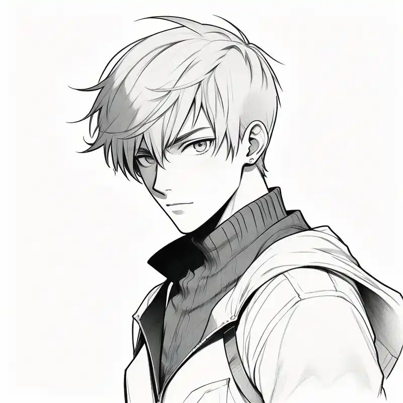 黑白素描头像男生 这是一组黑白素描风格的男生头像,线条简洁而富有