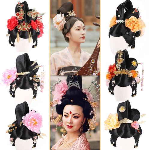 古装唐朝贵妃造型假发男女反串表演宫廷一体式日常整顶假发