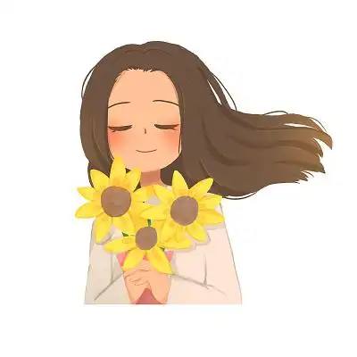 向日葵女孩元素png素材彩色卡通可爱情侣结婚男女头像素材原创插画