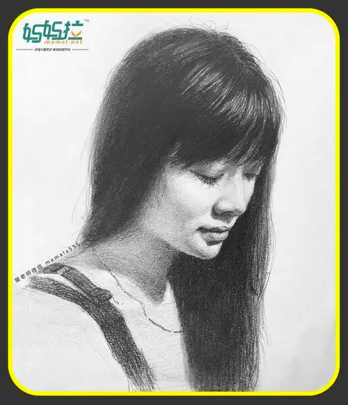 素描人物头像女侧面完整示范