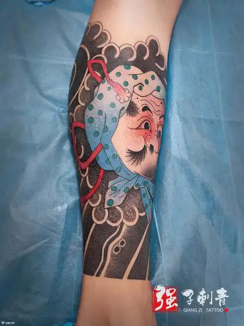 老传统火男包小腿_纹身图案手稿图片_强子的纹身作品集