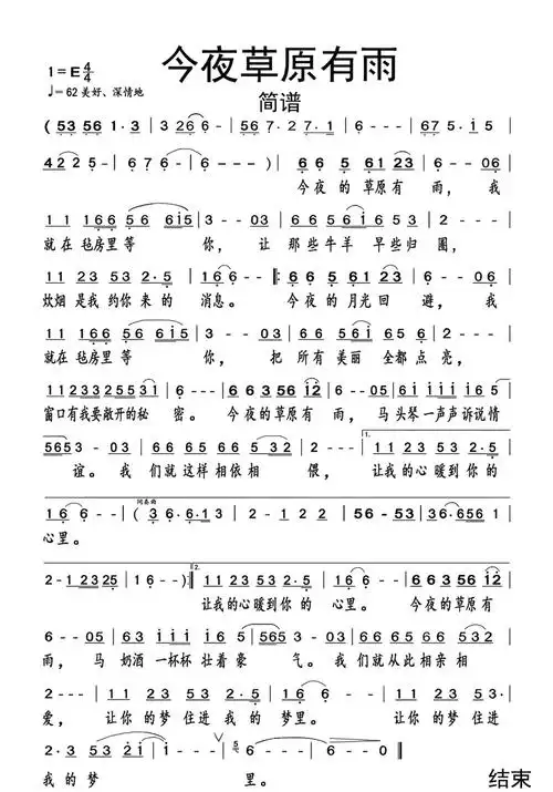 今夜草原有雨歌词简谱第1页