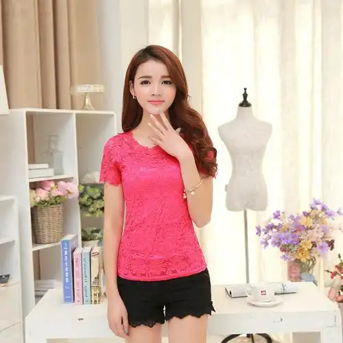 夏天衣服碎花网纱上衣收腰显瘦小衫性感女装蕾丝短袖t恤ljq