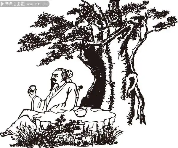 老人树下品茶图-psd素材-百图汇设计素材