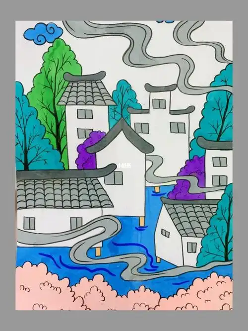 儿童画简笔画水乡