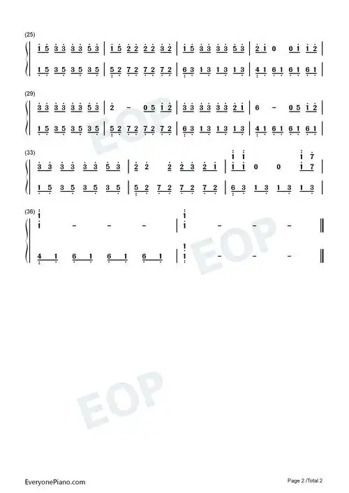 歌声让人循环播放双手简谱预览2-钢琴谱文件(五线谱,双手简谱,数字谱