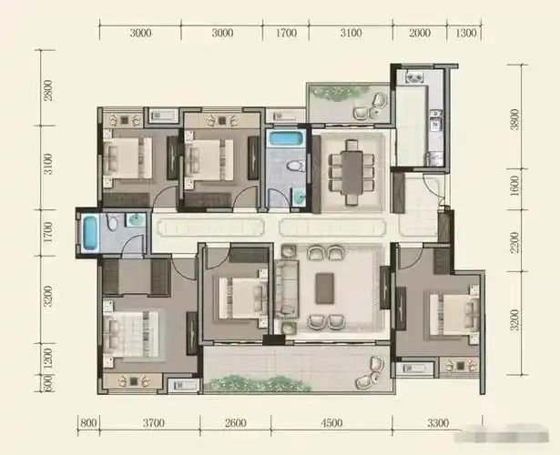 第六款建筑面积190平米五房两厅三卫的绝版户型,可以打满分的大户型