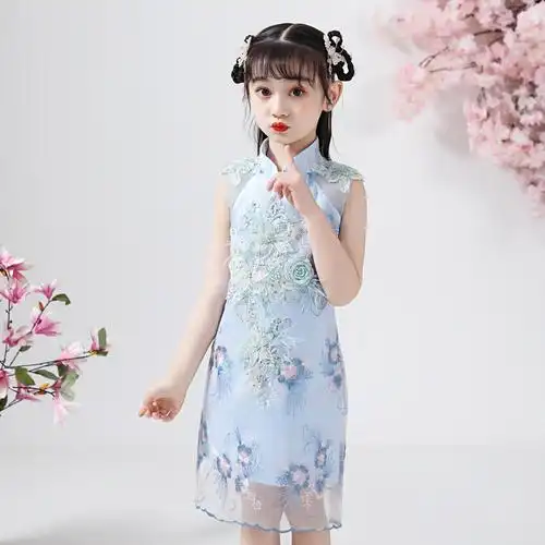 女童改良中国风旗袍公主裙儿童唐装连衣裙小女孩洋气古筝演出服夏