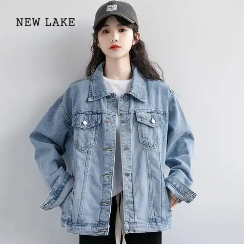 new lake2022春季新款蓝色牛仔外套女春秋韩版休闲外搭上衣bf宽松牛仔