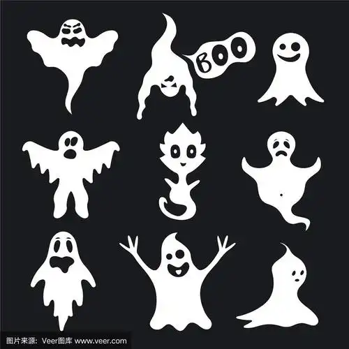 卡通人物的白色幽灵设置在一个黑色