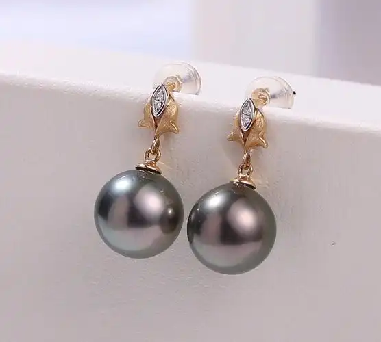 18k金大溪地海水珍珠耳钉