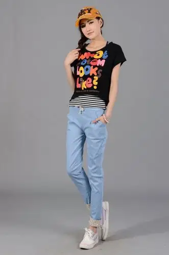 夏季韩版中学生 9分卷边九分裤女裤子九分休闲宽松裤女九分牛仔裤