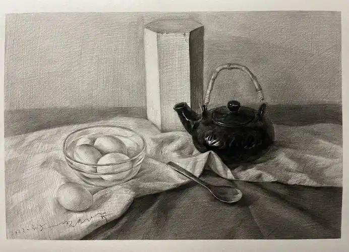 把物体的造型画准确画完调整画面整体关系96#画画  #素描静物