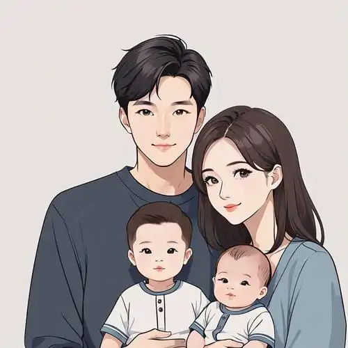 亲子头像一家四口的美好瞬间手绘卡通创意头像