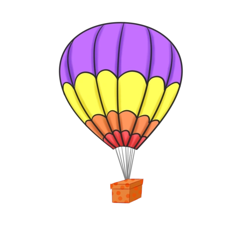 卡通手绘热气球拉着礼物盒