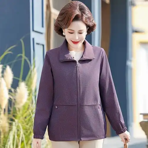 女薄外套50岁60妈妈太太短款风衣奶奶春秋翻领夹克中老年人春装