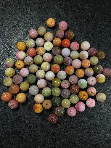 天然盐源玛瑙莲花珠散珠 盐源玛瑙莲花珠手链 盐源七彩玛瑙雕件