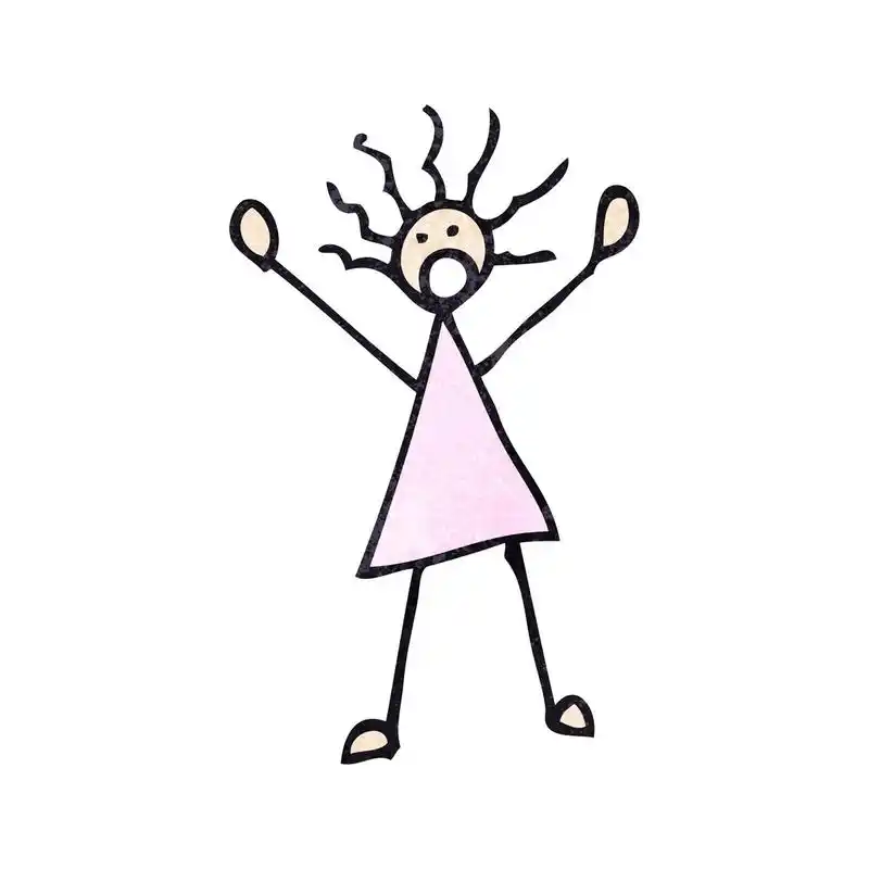 害怕的棍子的女人,矢量,古怪的白色背景上绘制吓坏了的棍子的女人