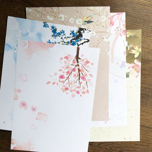 中国风古风水墨画浪漫创意彩色告白情书唯美文艺复古古典简约信纸