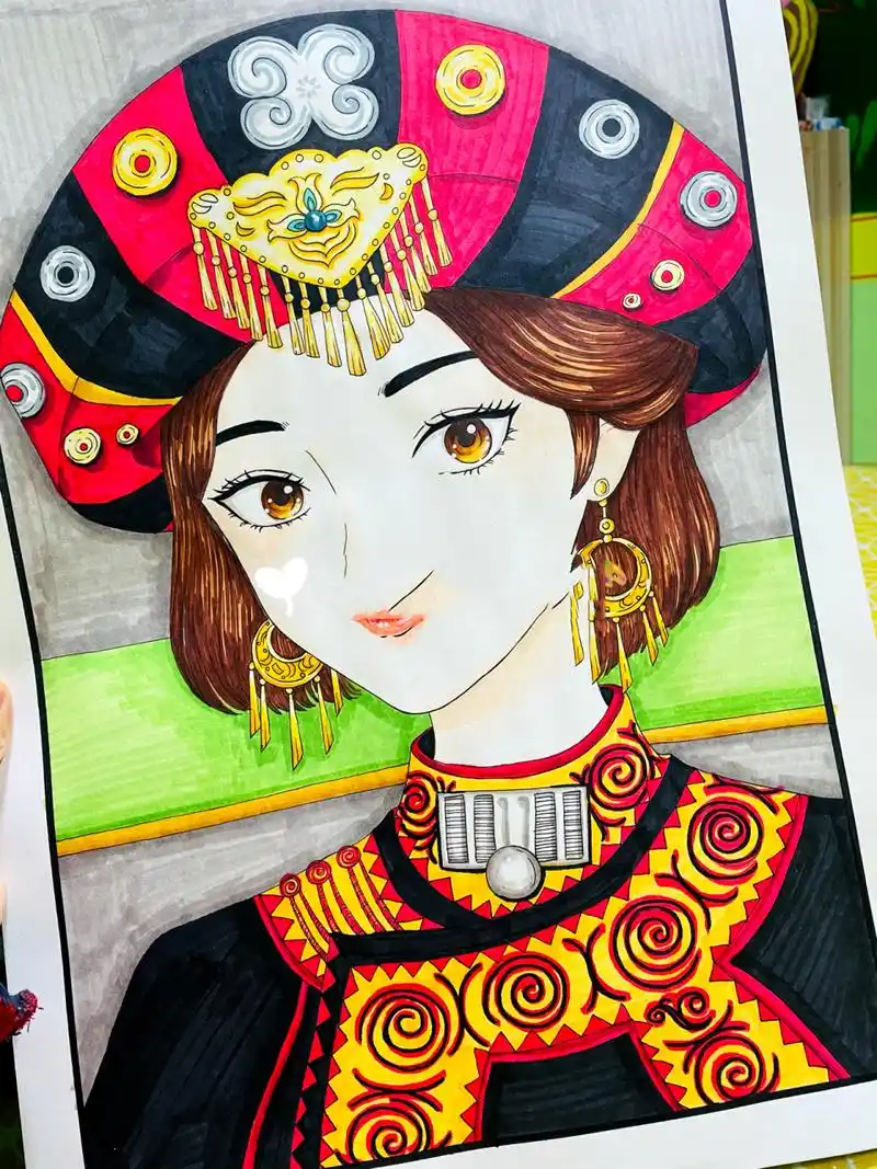 少数民族少女 高级漫画儿童画创意绘画 适合年龄:9-12岁 适合小学高