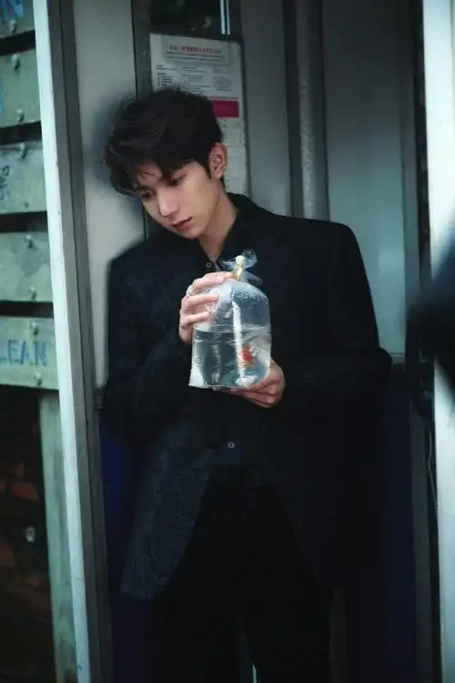 王源印花西装##王源和金鱼合照
