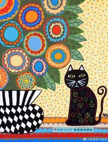 一组利用点线面综合装饰技法的色彩装饰画作.