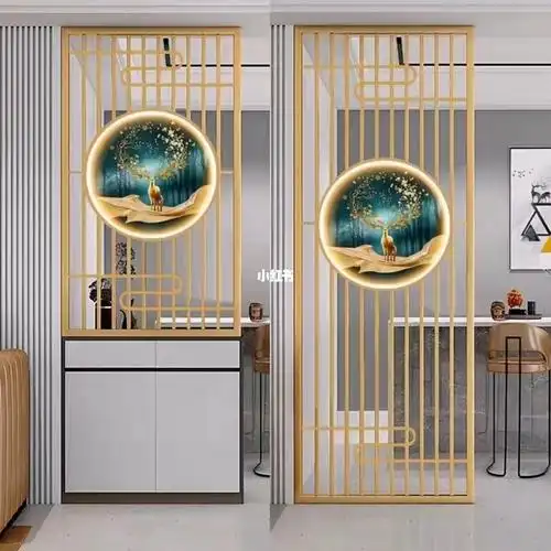 现代轻奢入户门客厅餐厅包间不锈钢屏风隔断