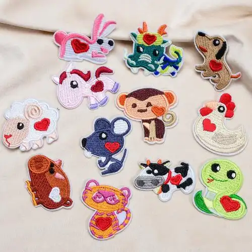卡通十二生肖刺绣贴衣服裤子羽绒牛仔装饰补丁贴动物图案儿童布贴