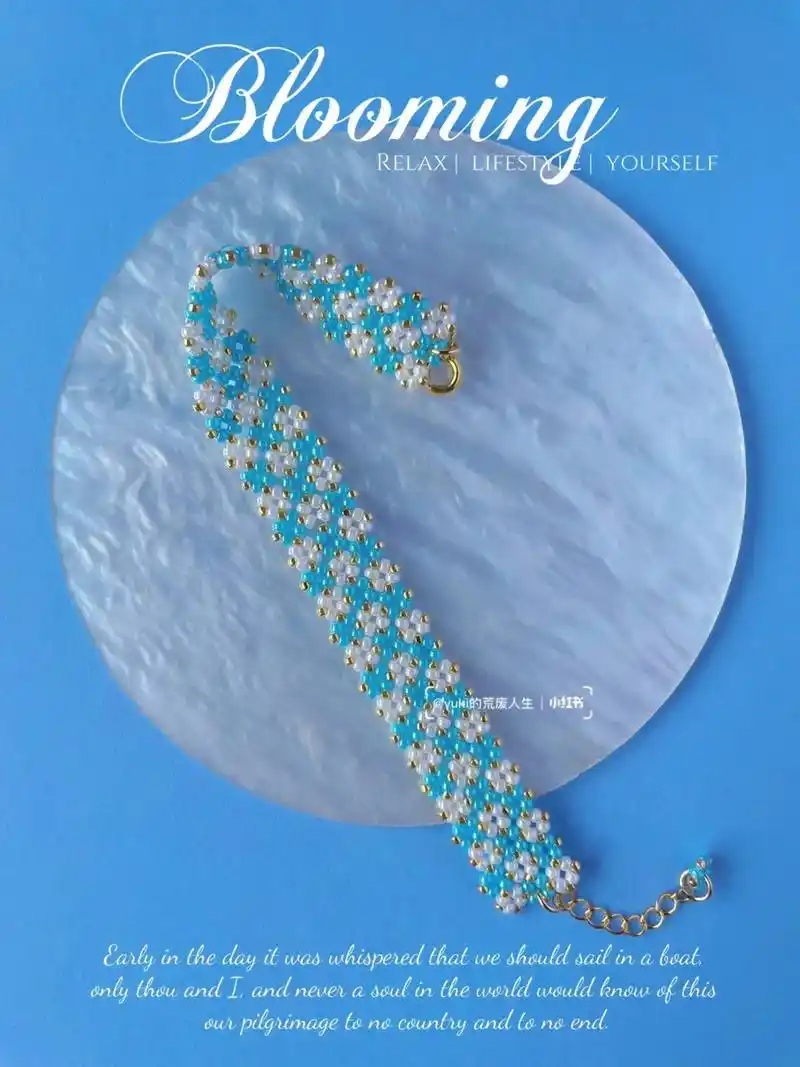 串珠教程|super简单!蓝丝带串珠手链.转载自小红书主播" - 抖音